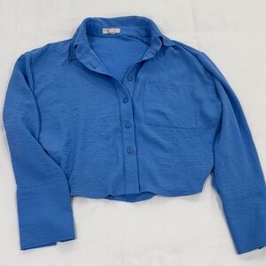 Blue Button-Up Cropped Shirt